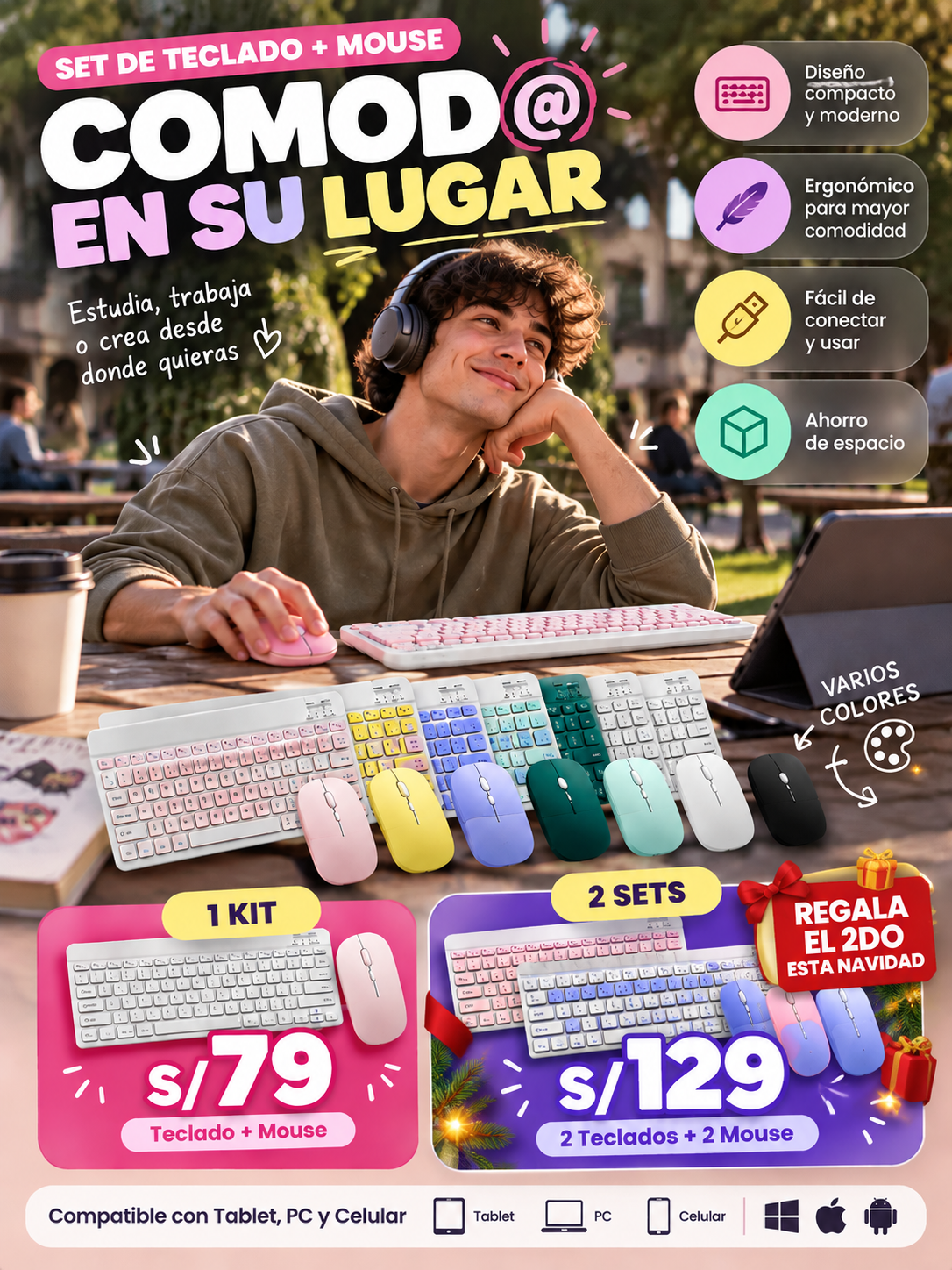 TECLADO + MOUSE INALÁMBRICO AESTHETIC