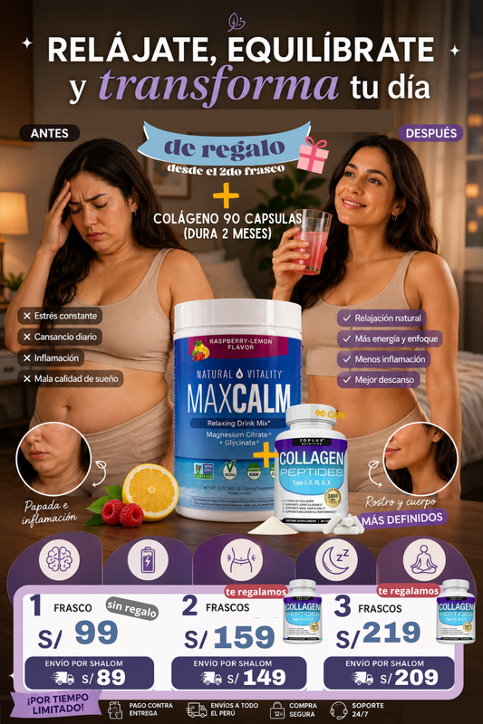 MAX CALM Magnesio + Peptidos de Colageno 90caps
