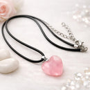 Collar Amuleto Corazón De Cuarzo Rosa 2 Cm.