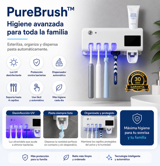 DISPENSADOR DE PASTA DENTAL CON PORTA CEPILLOS Y LIMPIEZA UV+